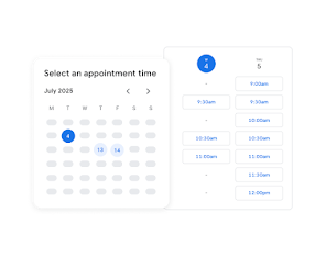 Selección de un horario para la cita en un calendario con los horarios disponibles