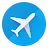 The Flights logo, an icon of an airplane in the middle of a blue-colored circle.