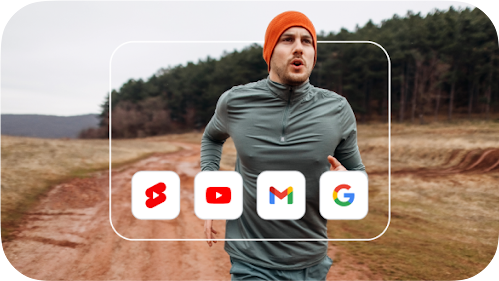 A runner with icons framed above him to represent the reach of Demand Gen.