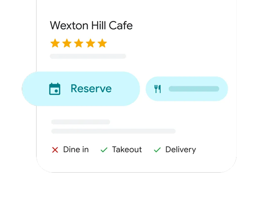 A reserve button is highlighted on a restaurant’s Google Business Profile.